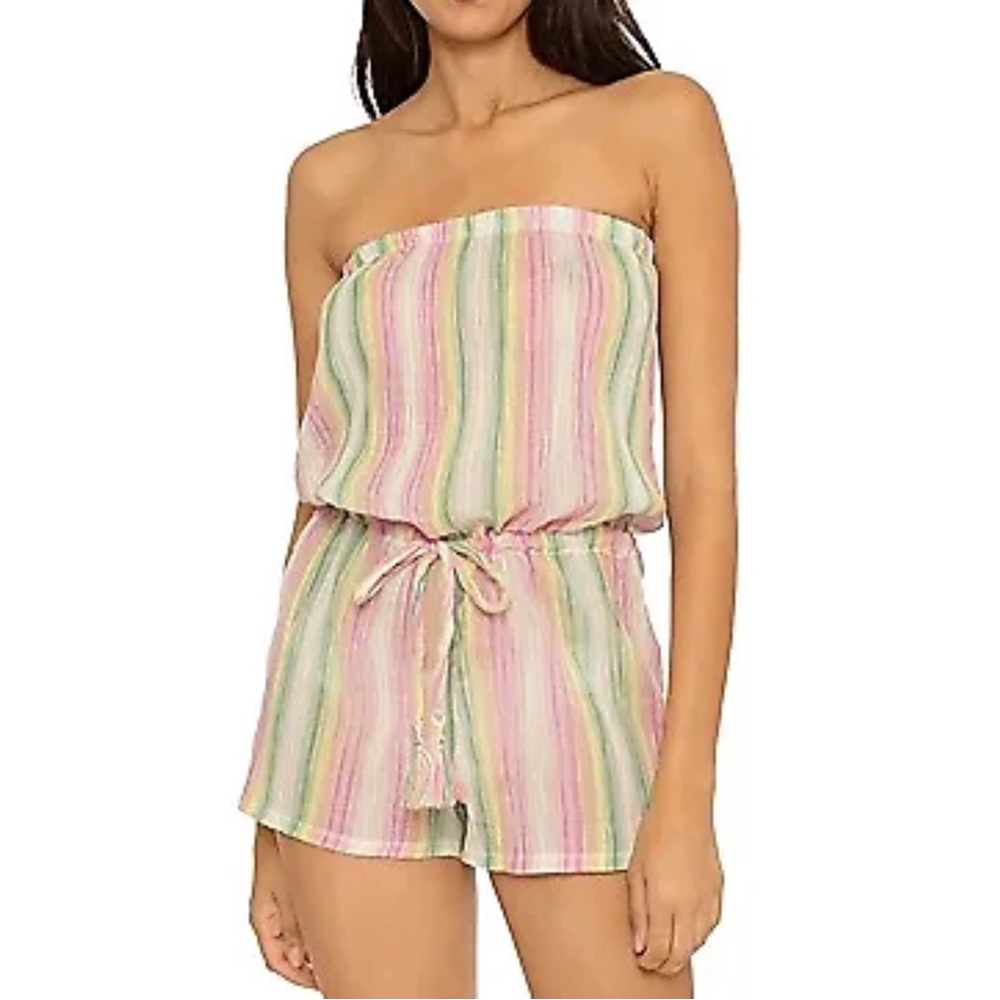 Becca by Rebecca Virtue MULTI Marbella Strapless Swim Cover up Romper SZ Med NEW